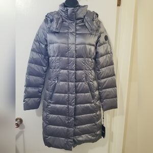 DKNY Duck Down Puffer Coat Metallic Silver XS NWT
